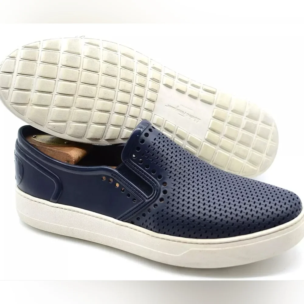 Salvatore Ferragamo 'Perforated Fury' Blue Rubber Boat Shoes Size US 9